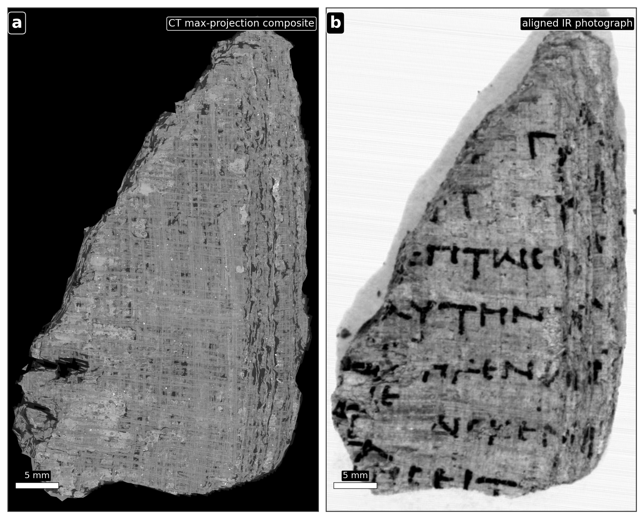 Two halves of a fragment training pair: CT composite and infrared photograph