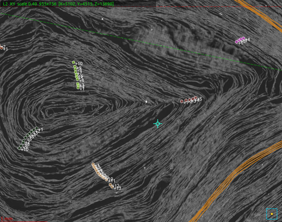 Short numbered relative-winding annotations in a damaged scroll region